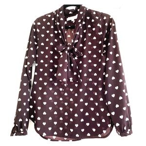 Neck bow-tied heart print blouse